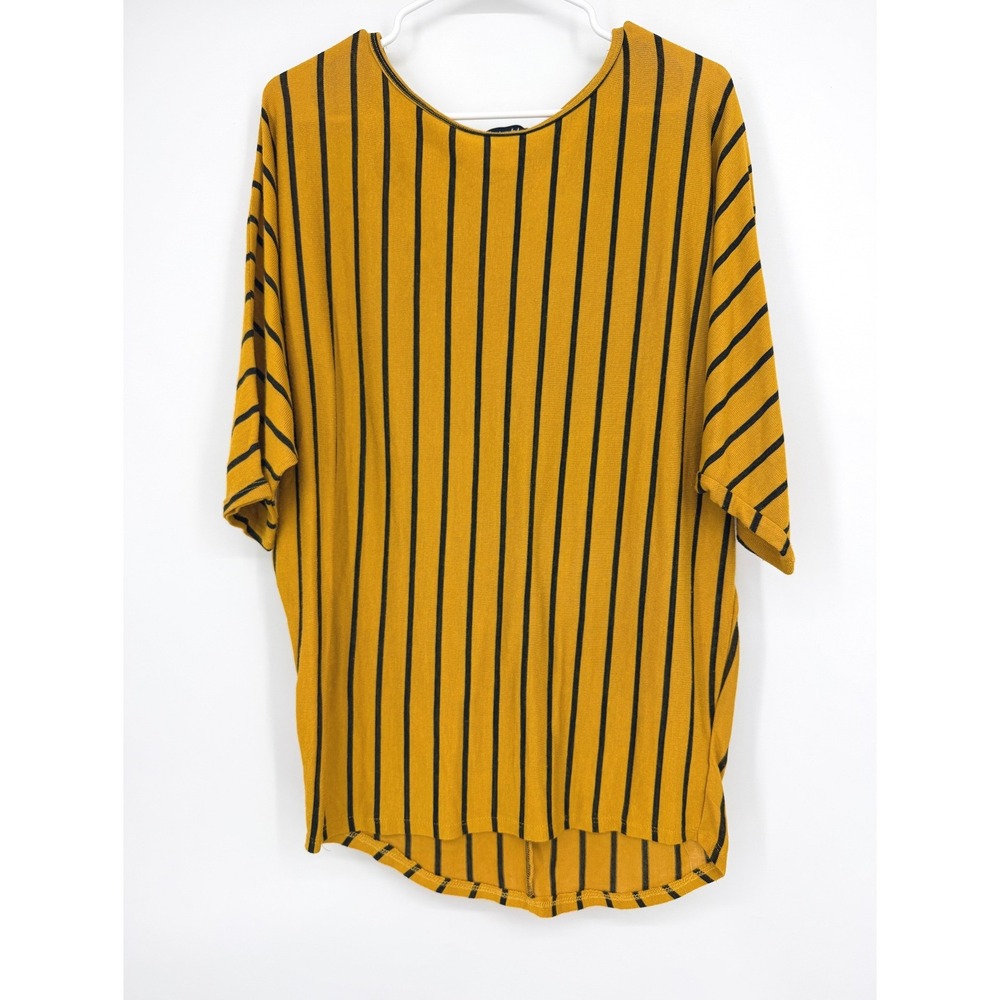 Olivia Blu Mustard Yellow Black Striped Dolman Sleeve Knit Top Large